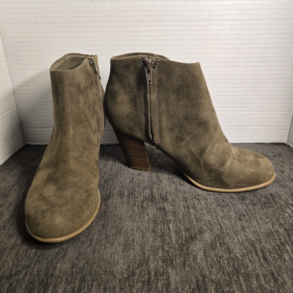 Old Navy Suede Ankle Boots Brown with Side Zipper 3" Heel Cowgirl Boho Size 7